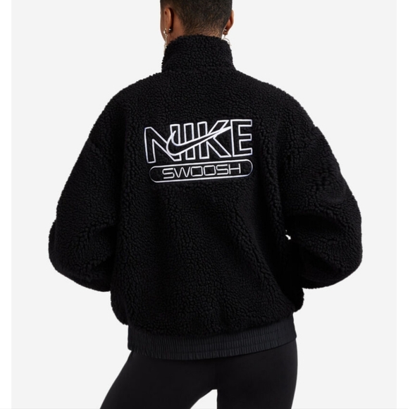 NWT Nike Sherpa Swoosh Embroidered Logo  Jacket Full Zip Black - Picture 7 of 12